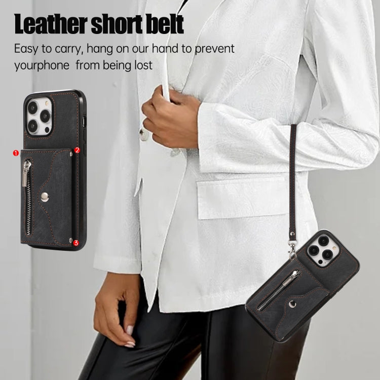 For iPhone 11 Pro Max Zipper RFID Card Slot Phone Case with Short Lanyard(Black) - iPhone 11 Pro Max Cases by buy2fix | Online Shopping UK | buy2fix