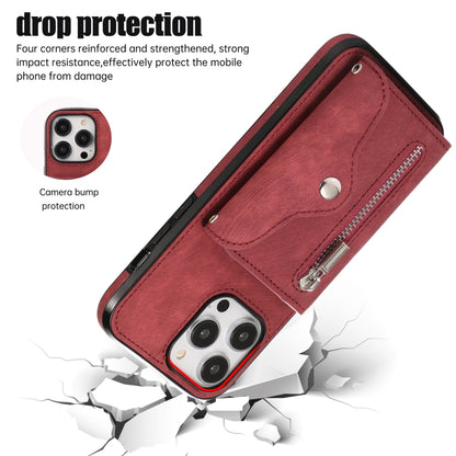 For iPhone 11 Pro Max Zipper RFID Card Slot Phone Case with Short Lanyard(Red) - iPhone 11 Pro Max Cases by buy2fix | Online Shopping UK | buy2fix