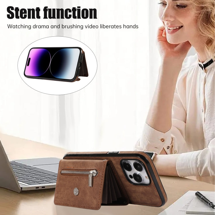 For iPhone 11 Pro Max Zipper RFID Card Slot Phone Case with Short Lanyard(Brown) - iPhone 11 Pro Max Cases by buy2fix | Online Shopping UK | buy2fix