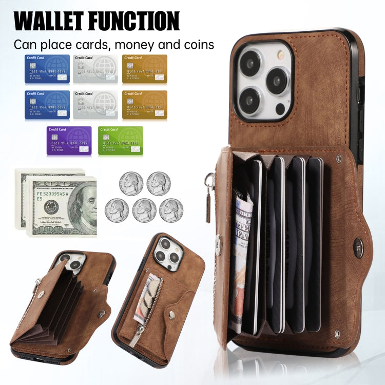 For iPhone 11 Pro Max Zipper RFID Card Slot Phone Case with Short Lanyard(Brown) - iPhone 11 Pro Max Cases by buy2fix | Online Shopping UK | buy2fix