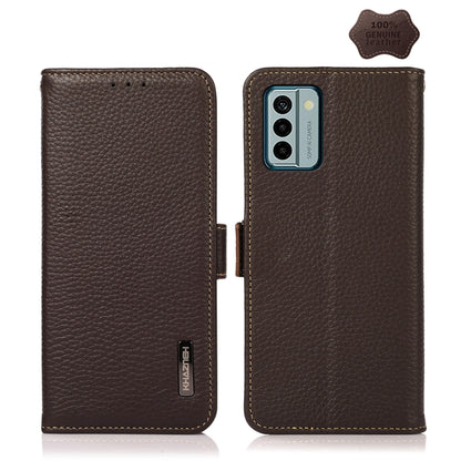 For Nokia G22 4G KHAZNEH Side-Magnetic Litchi Genuine Leather RFID Phone Case(Brown) - Nokia Cases by buy2fix | Online Shopping UK | buy2fix
