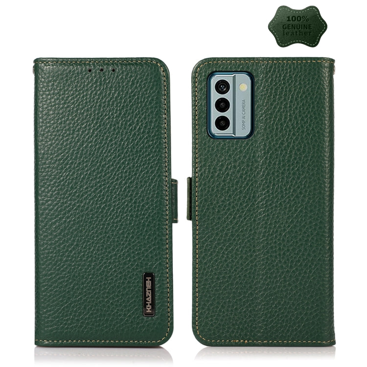 For Nokia G22 4G KHAZNEH Side-Magnetic Litchi Genuine Leather RFID Phone Case(Green) - Nokia Cases by buy2fix | Online Shopping UK | buy2fix