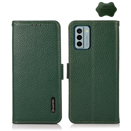 For Nokia G22 4G KHAZNEH Side-Magnetic Litchi Genuine Leather RFID Phone Case(Green) - Nokia Cases by buy2fix | Online Shopping UK | buy2fix