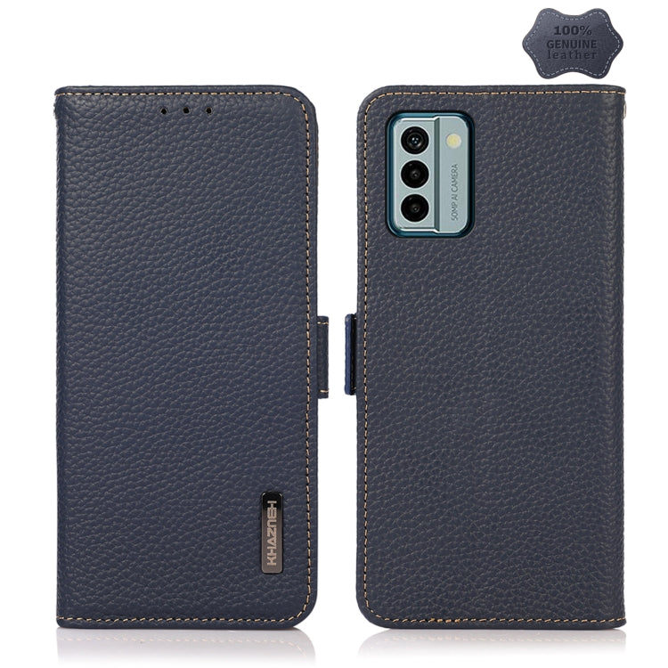 For Nokia G22 4G KHAZNEH Side-Magnetic Litchi Genuine Leather RFID Phone Case(Blue) - Nokia Cases by buy2fix | Online Shopping UK | buy2fix