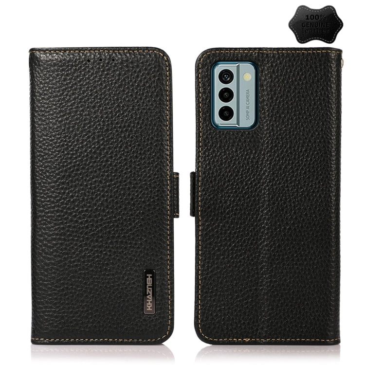 For Nokia G22 4G KHAZNEH Side-Magnetic Litchi Genuine Leather RFID Phone Case(Black) - Nokia Cases by buy2fix | Online Shopping UK | buy2fix