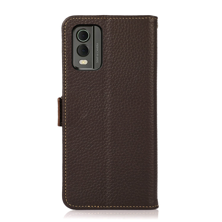 For Nokia C32 KHAZNEH Side-Magnetic Litchi Genuine Leather RFID Phone Case(Brown) - Nokia Cases by buy2fix | Online Shopping UK | buy2fix