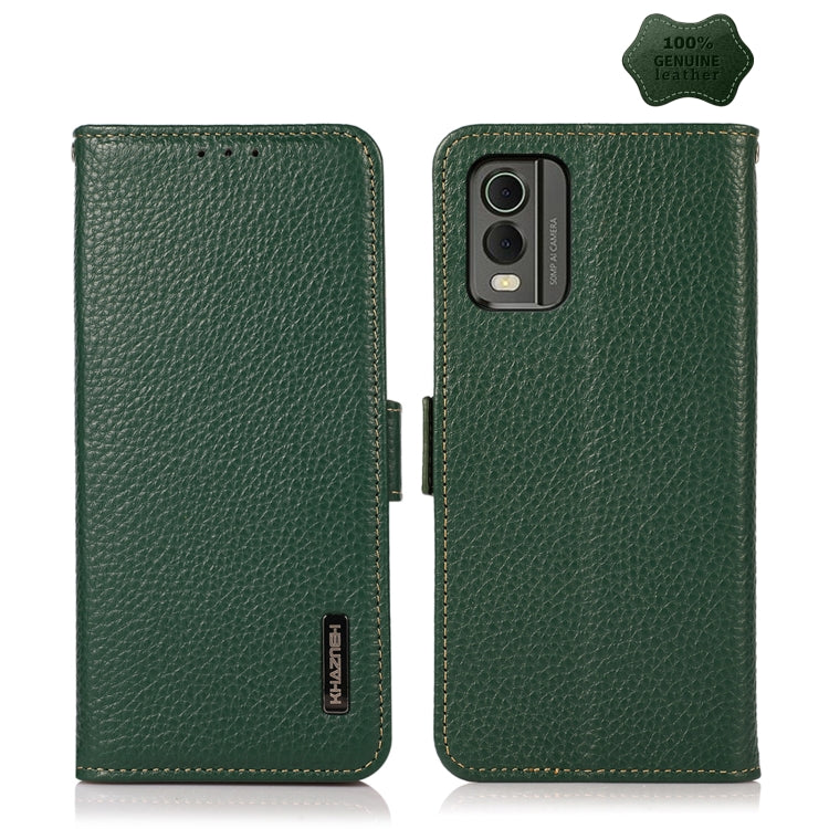 For Nokia C32 KHAZNEH Side-Magnetic Litchi Genuine Leather RFID Phone Case(Green) - Nokia Cases by buy2fix | Online Shopping UK | buy2fix