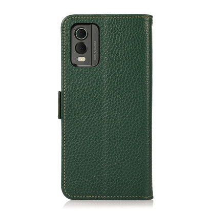 For Nokia C32 KHAZNEH Side-Magnetic Litchi Genuine Leather RFID Phone Case(Green) - Nokia Cases by buy2fix | Online Shopping UK | buy2fix