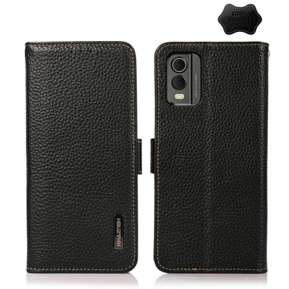 For Nokia C32 KHAZNEH Side-Magnetic Litchi Genuine Leather RFID Phone Case(Black) - Nokia Cases by buy2fix | Online Shopping UK | buy2fix