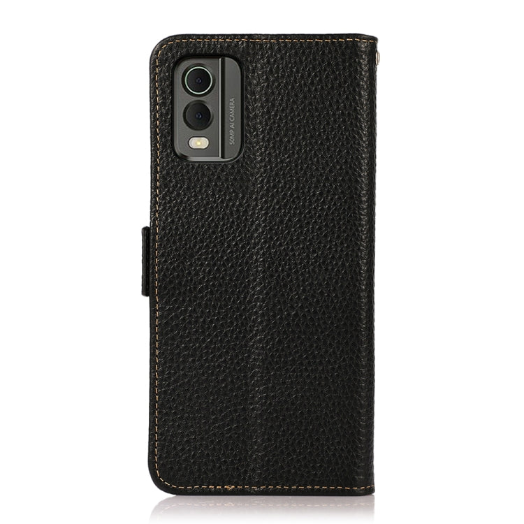 For Nokia C32 KHAZNEH Side-Magnetic Litchi Genuine Leather RFID Phone Case(Black) - Nokia Cases by buy2fix | Online Shopping UK | buy2fix