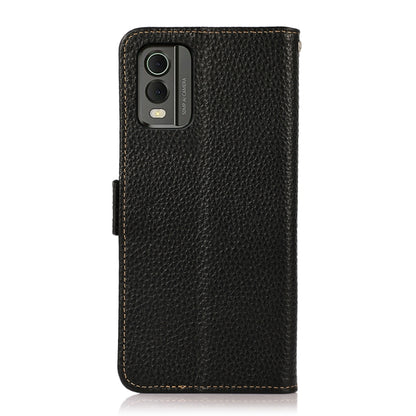For Nokia C32 KHAZNEH Side-Magnetic Litchi Genuine Leather RFID Phone Case(Black) - Nokia Cases by buy2fix | Online Shopping UK | buy2fix