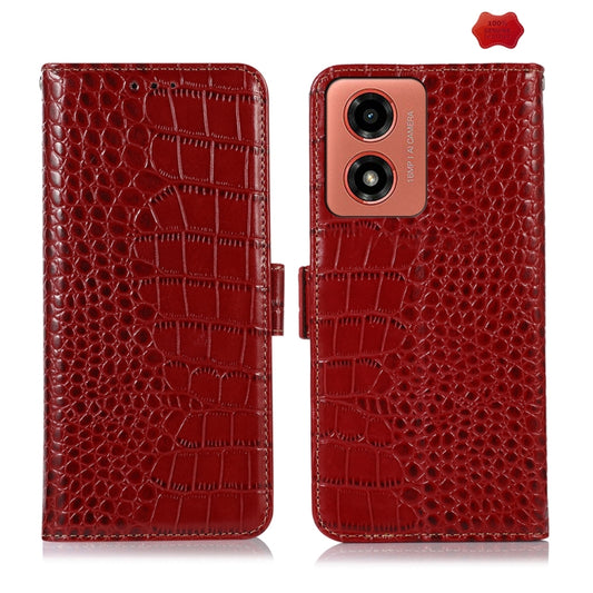 For Motorola Moto G04 / G24 Crocodile Top Layer Cowhide Leather Phone Case(Red) - Motorola Cases by buy2fix | Online Shopping UK | buy2fix