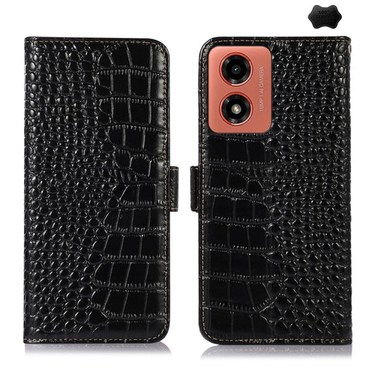 For Motorola Moto G04 / G24 Crocodile Top Layer Cowhide Leather Phone Case(Black) - Motorola Cases by buy2fix | Online Shopping UK | buy2fix