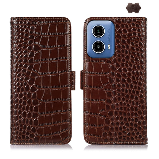 For Motorola Moto G34 Crocodile Top Layer Cowhide Leather Phone Case(Brown) - Motorola Cases by buy2fix | Online Shopping UK | buy2fix