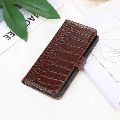 For Motorola Moto G34 Crocodile Top Layer Cowhide Leather Phone Case(Brown) - Motorola Cases by buy2fix | Online Shopping UK | buy2fix