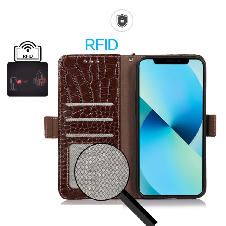 For Motorola Moto G34 Crocodile Top Layer Cowhide Leather Phone Case(Brown) - Motorola Cases by buy2fix | Online Shopping UK | buy2fix