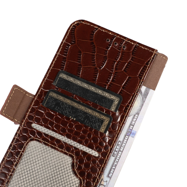 For Motorola Moto G34 Crocodile Top Layer Cowhide Leather Phone Case(Brown) - Motorola Cases by buy2fix | Online Shopping UK | buy2fix