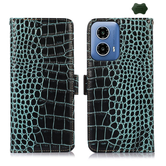 For Motorola Moto G34 Crocodile Top Layer Cowhide Leather Phone Case(Green) - Motorola Cases by buy2fix | Online Shopping UK | buy2fix