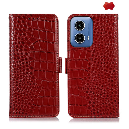 For Motorola Moto G34 Crocodile Top Layer Cowhide Leather Phone Case(Red) - Motorola Cases by buy2fix | Online Shopping UK | buy2fix