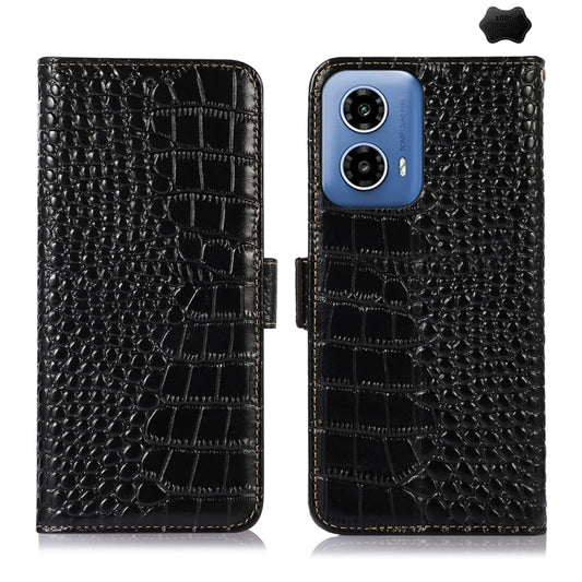 For Motorola Moto G34 Crocodile Top Layer Cowhide Leather Phone Case(Black) - Motorola Cases by buy2fix | Online Shopping UK | buy2fix