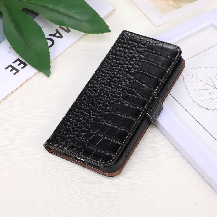 For Motorola Moto G34 Crocodile Top Layer Cowhide Leather Phone Case(Black) - Motorola Cases by buy2fix | Online Shopping UK | buy2fix