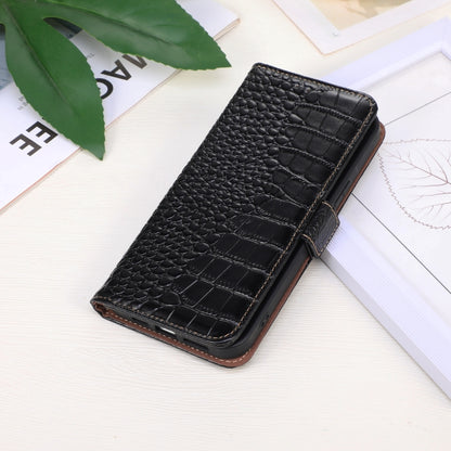 For Motorola Moto G34 Crocodile Top Layer Cowhide Leather Phone Case(Black) - Motorola Cases by buy2fix | Online Shopping UK | buy2fix