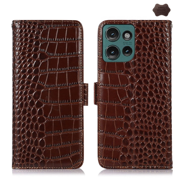 For Motorola Edge 50 Global Crocodile Top Layer Cowhide Leather Phone Case(Brown) - Motorola Cases by buy2fix | Online Shopping UK | buy2fix
