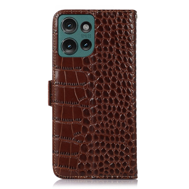 For Motorola Edge 50 Global Crocodile Top Layer Cowhide Leather Phone Case(Brown) - Motorola Cases by buy2fix | Online Shopping UK | buy2fix