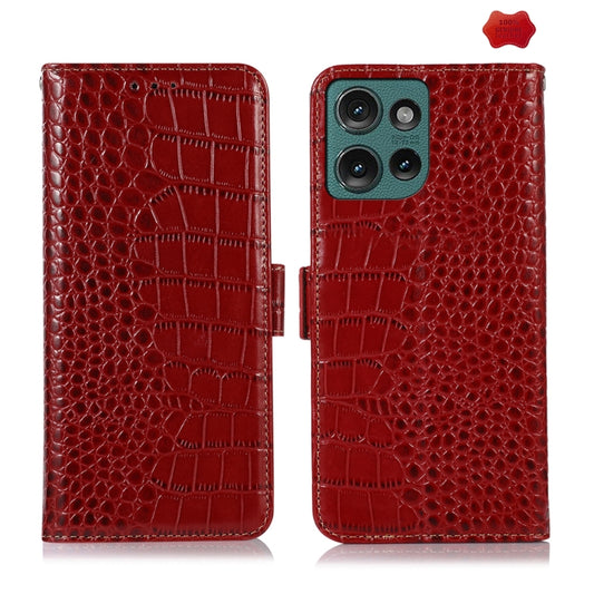 For Motorola Edge 50 Global Crocodile Top Layer Cowhide Leather Phone Case(Red) - Motorola Cases by buy2fix | Online Shopping UK | buy2fix