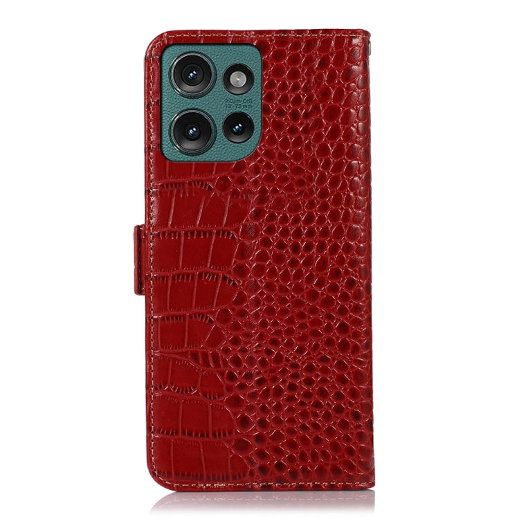 For Motorola Edge 50 Global Crocodile Top Layer Cowhide Leather Phone Case(Red) - Motorola Cases by buy2fix | Online Shopping UK | buy2fix