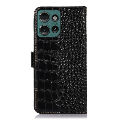 For Motorola Edge 50 Global Crocodile Top Layer Cowhide Leather Phone Case(Black) - Motorola Cases by buy2fix | Online Shopping UK | buy2fix