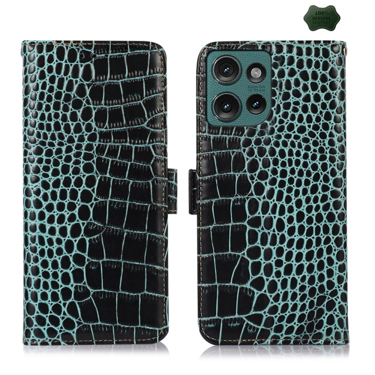 For Motorola Edge 50 Neo Crocodile Top Layer Cowhide Leather Phone Case(Green) - Motorola Cases by buy2fix | Online Shopping UK | buy2fix