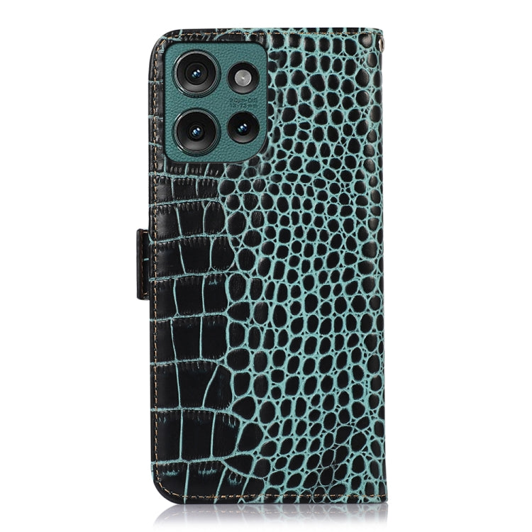 For Motorola Edge 50 Neo Crocodile Top Layer Cowhide Leather Phone Case(Green) - Motorola Cases by buy2fix | Online Shopping UK | buy2fix