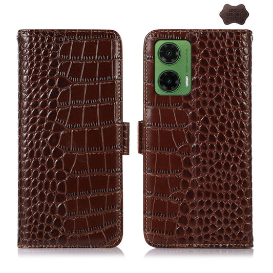 For Motorola Moto G35 Crocodile Top Layer Cowhide Leather Phone Case(Brown) - Motorola Cases by buy2fix | Online Shopping UK | buy2fix