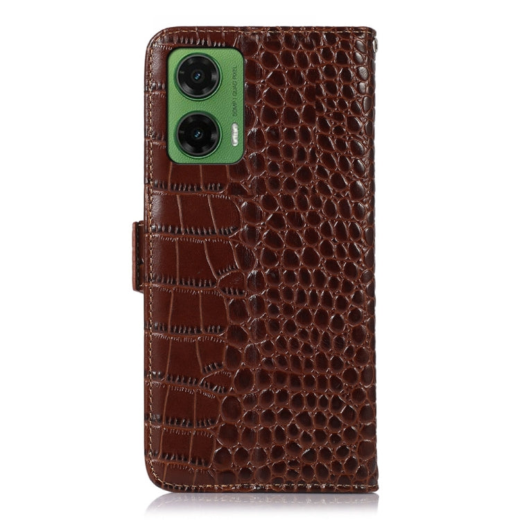 For Motorola Moto G35 Crocodile Top Layer Cowhide Leather Phone Case(Brown) - Motorola Cases by buy2fix | Online Shopping UK | buy2fix