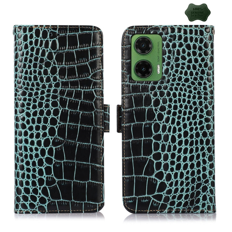 For Motorola Moto G35 Crocodile Top Layer Cowhide Leather Phone Case(Green) - Motorola Cases by buy2fix | Online Shopping UK | buy2fix