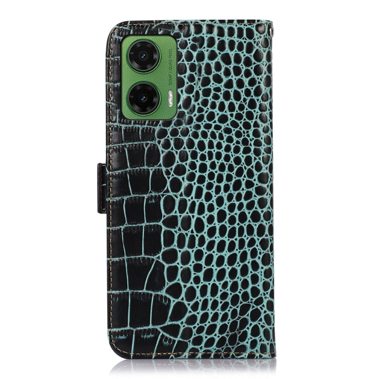 For Motorola Moto G35 Crocodile Top Layer Cowhide Leather Phone Case(Green) - Motorola Cases by buy2fix | Online Shopping UK | buy2fix