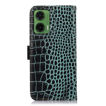 For Motorola Moto G35 Crocodile Top Layer Cowhide Leather Phone Case(Green) - Motorola Cases by buy2fix | Online Shopping UK | buy2fix