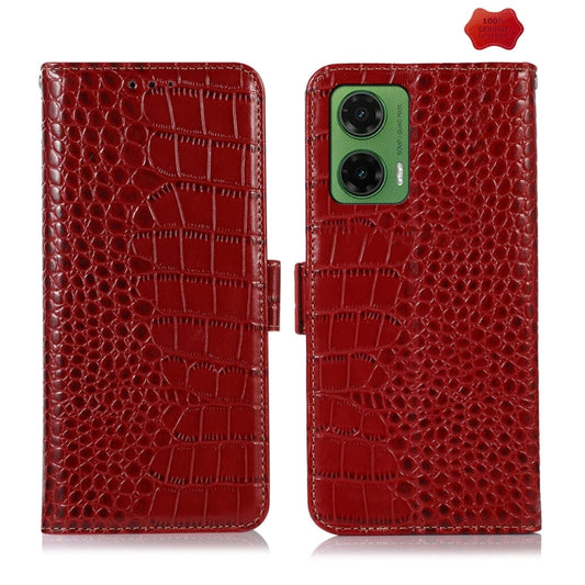 For Motorola Moto G35 Crocodile Top Layer Cowhide Leather Phone Case(Red) - Motorola Cases by buy2fix | Online Shopping UK | buy2fix