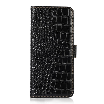 For Motorola Moto G35 Crocodile Top Layer Cowhide Leather Phone Case(Black) - Motorola Cases by buy2fix | Online Shopping UK | buy2fix