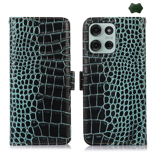 For Motorola Moto G75 5G Crocodile Top Layer Cowhide Leather Phone Case(Green) - Motorola Cases by buy2fix | Online Shopping UK | buy2fix