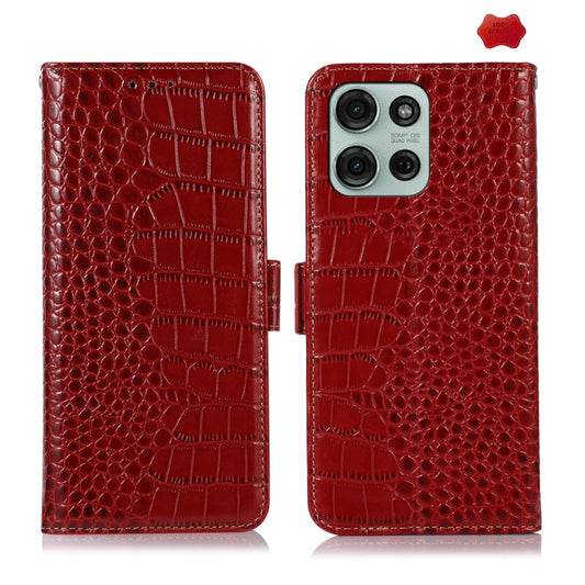 For Motorola Moto G75 5G Crocodile Top Layer Cowhide Leather Phone Case(Red) - Motorola Cases by buy2fix | Online Shopping UK | buy2fix