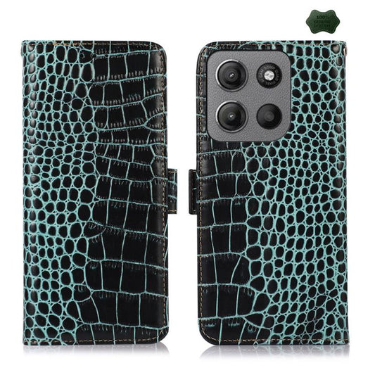 For Motorola Moto G15 4G / G05 Crocodile Top Layer Cowhide Leather Phone Case(Green) - Motorola Cases by buy2fix | Online Shopping UK | buy2fix