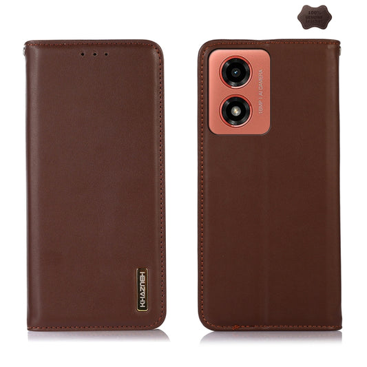 For Motorola Moto G04 / G24 KHAZNEH Nappa Top Layer Cowhide Leather Phone Case(Brown) - Motorola Cases by buy2fix | Online Shopping UK | buy2fix