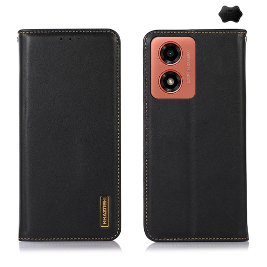 For Motorola Moto G04 / G24 KHAZNEH Nappa Top Layer Cowhide Leather Phone Case(Black) - Motorola Cases by buy2fix | Online Shopping UK | buy2fix