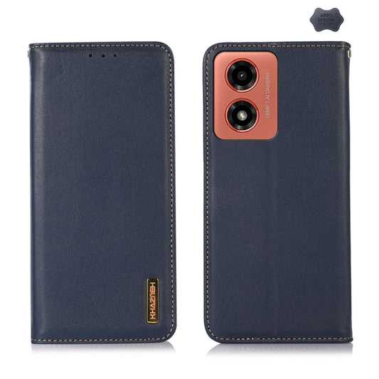 For Motorola Moto G04 / G24 KHAZNEH Nappa Top Layer Cowhide Leather Phone Case(Blue) - Motorola Cases by buy2fix | Online Shopping UK | buy2fix