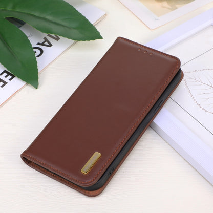 For Motorola Moto G34 KHAZNEH Nappa Top Layer Cowhide Leather Phone Case(Brown) - Motorola Cases by buy2fix | Online Shopping UK | buy2fix