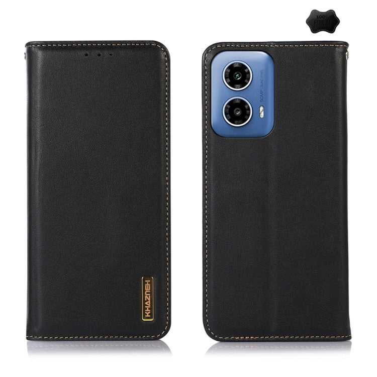 For Motorola Moto G34 KHAZNEH Nappa Top Layer Cowhide Leather Phone Case(Black) - Motorola Cases by buy2fix | Online Shopping UK | buy2fix