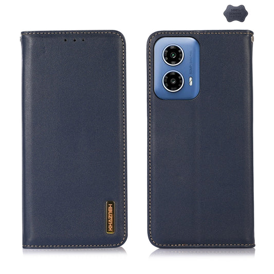 For Motorola Moto G34 KHAZNEH Nappa Top Layer Cowhide Leather Phone Case(Blue) - Motorola Cases by buy2fix | Online Shopping UK | buy2fix