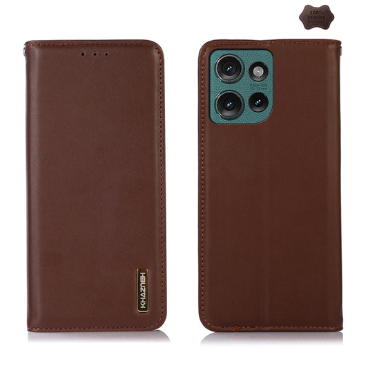 For Motorola Edge 50 Global KHAZNEH Nappa Top Layer Cowhide Leather Phone Case(Brown) - Motorola Cases by buy2fix | Online Shopping UK | buy2fix